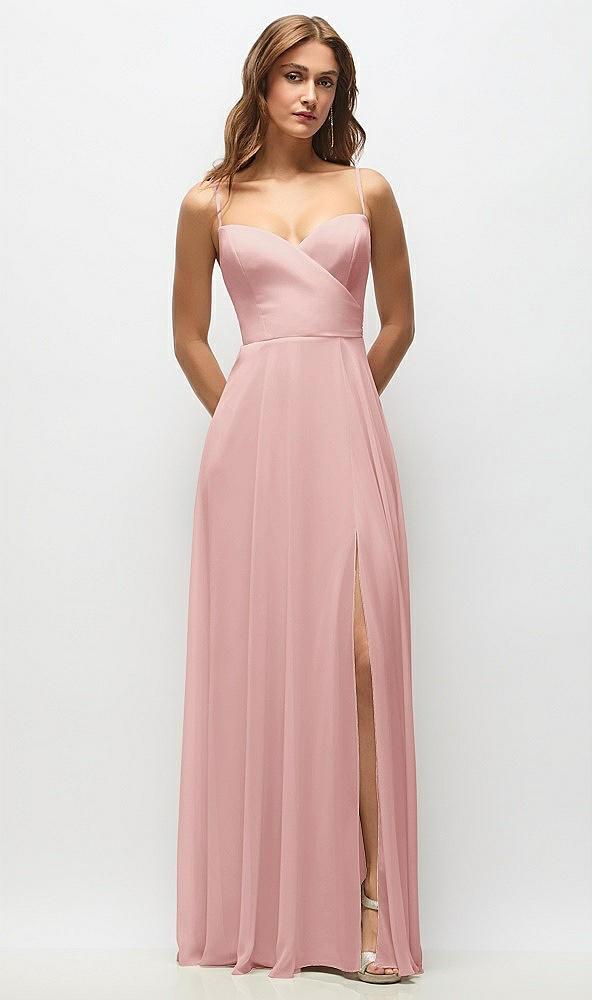 wrap bodice chiffon maxi dress with adjustable spaghetti straps