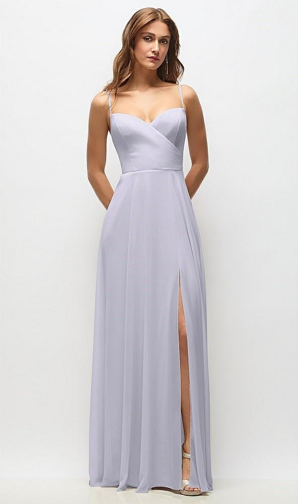 wrap bodice chiffon maxi dress with adjustable spaghetti straps