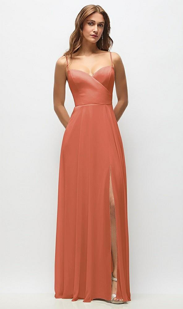 wrap bodice chiffon maxi dress with adjustable spaghetti straps