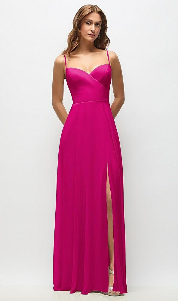 wrap bodice chiffon maxi dress with adjustable spaghetti straps