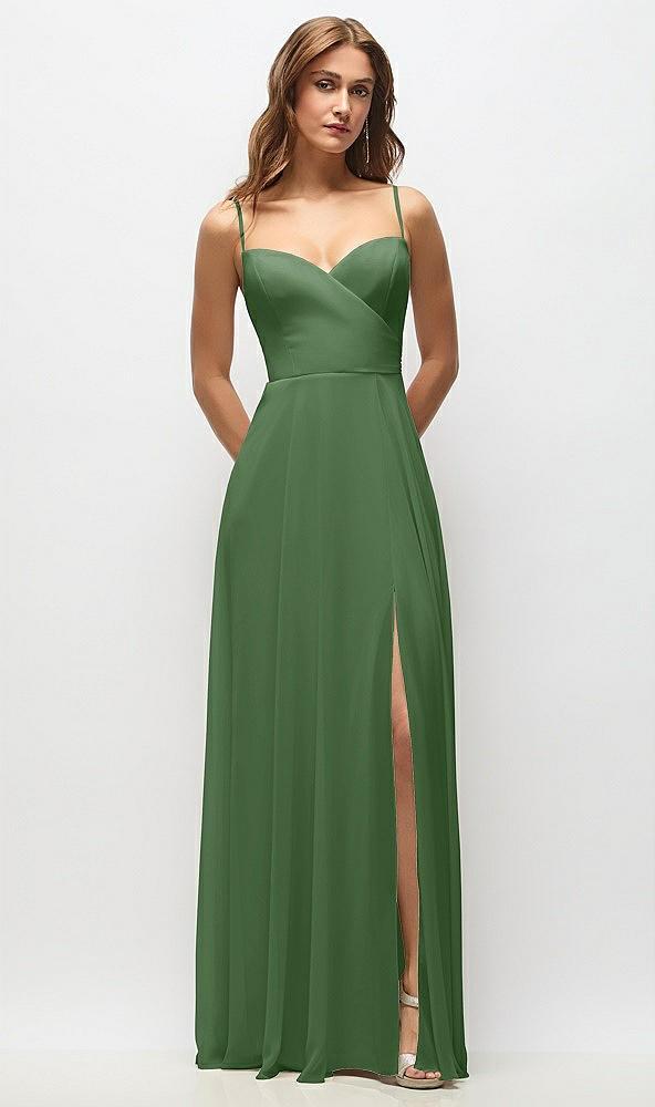 wrap bodice chiffon maxi dress with adjustable spaghetti straps