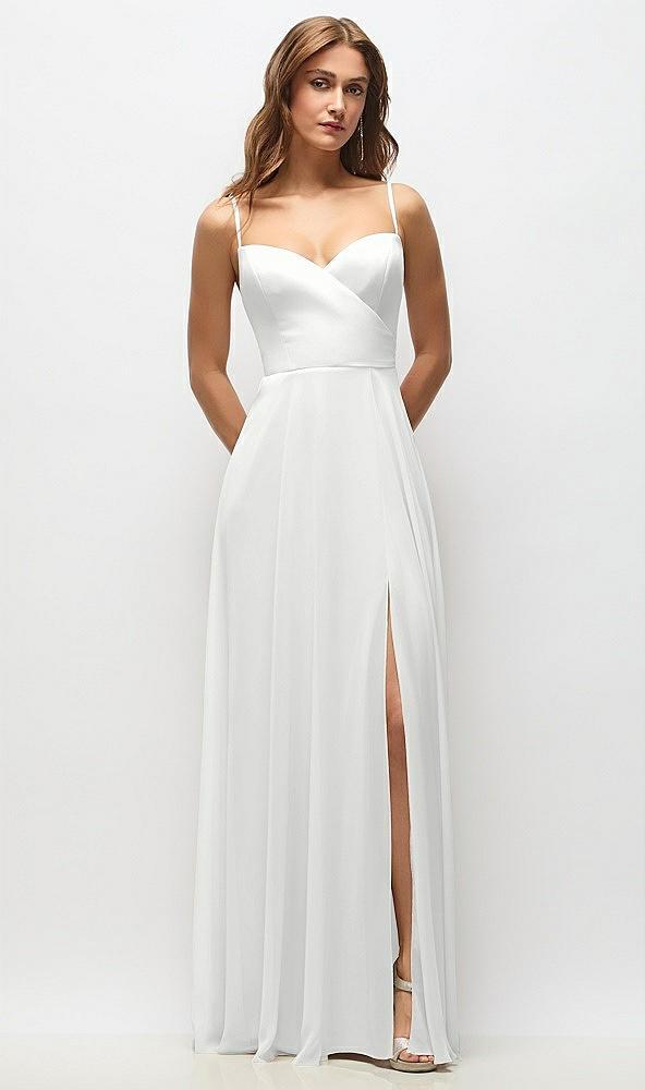 wrap bodice chiffon maxi dress with adjustable spaghetti straps