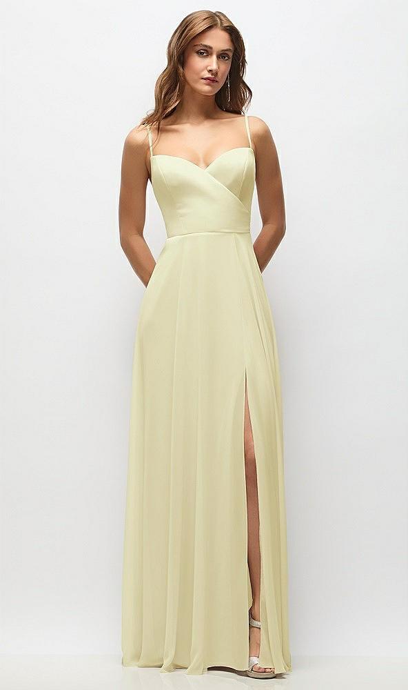 wrap bodice chiffon maxi dress with adjustable spaghetti straps