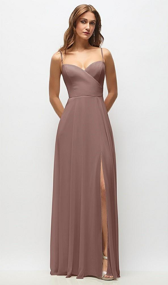 wrap bodice chiffon maxi dress with adjustable spaghetti straps