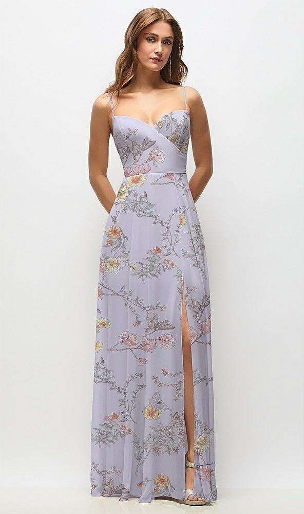 wrap bodice floral chiffon maxi dress with adjustable spaghetti straps