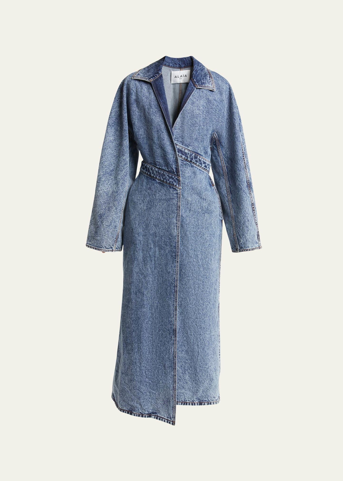 wrap denim trench coat
