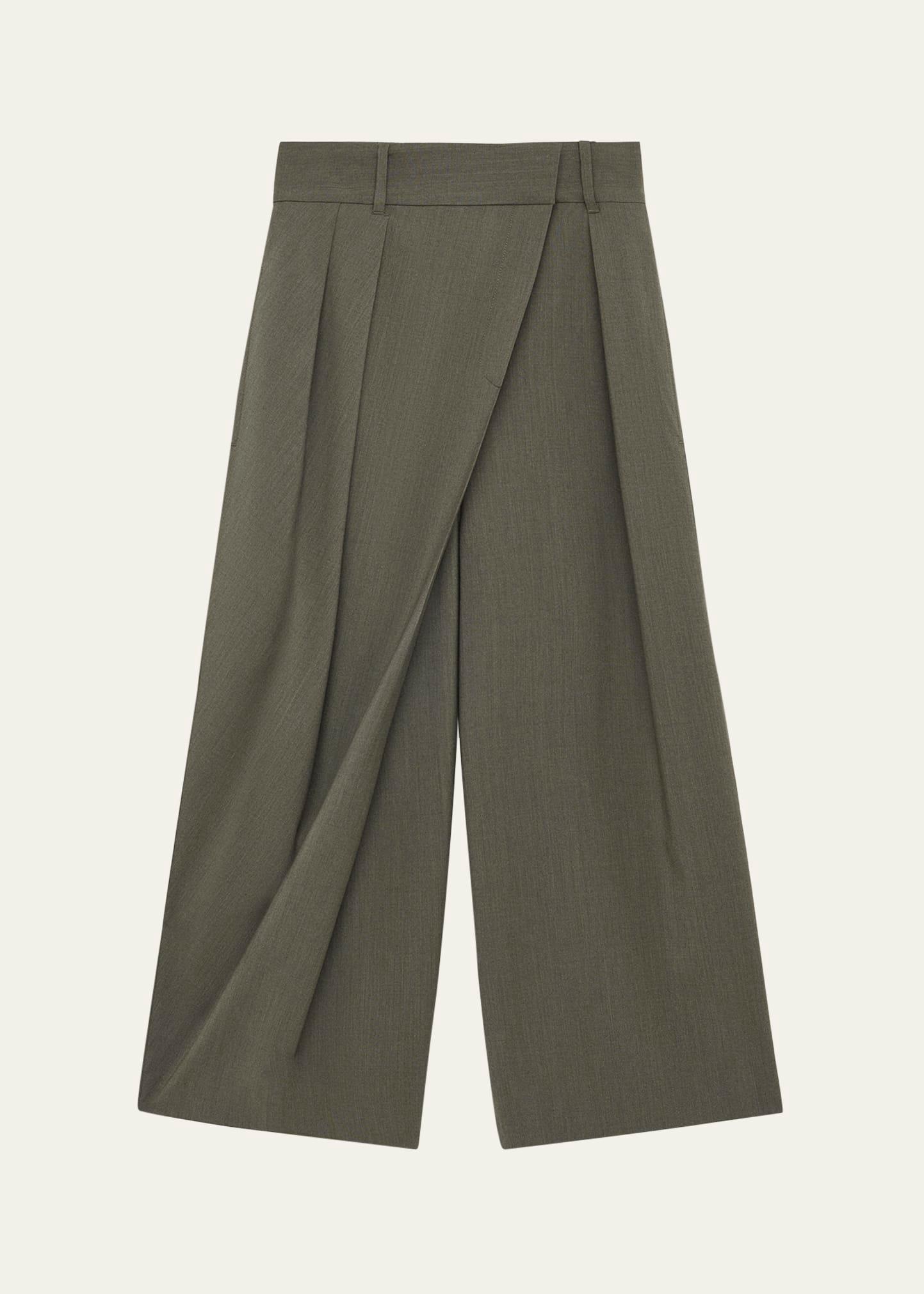 wrap-detail pleated wide-leg crop trousers