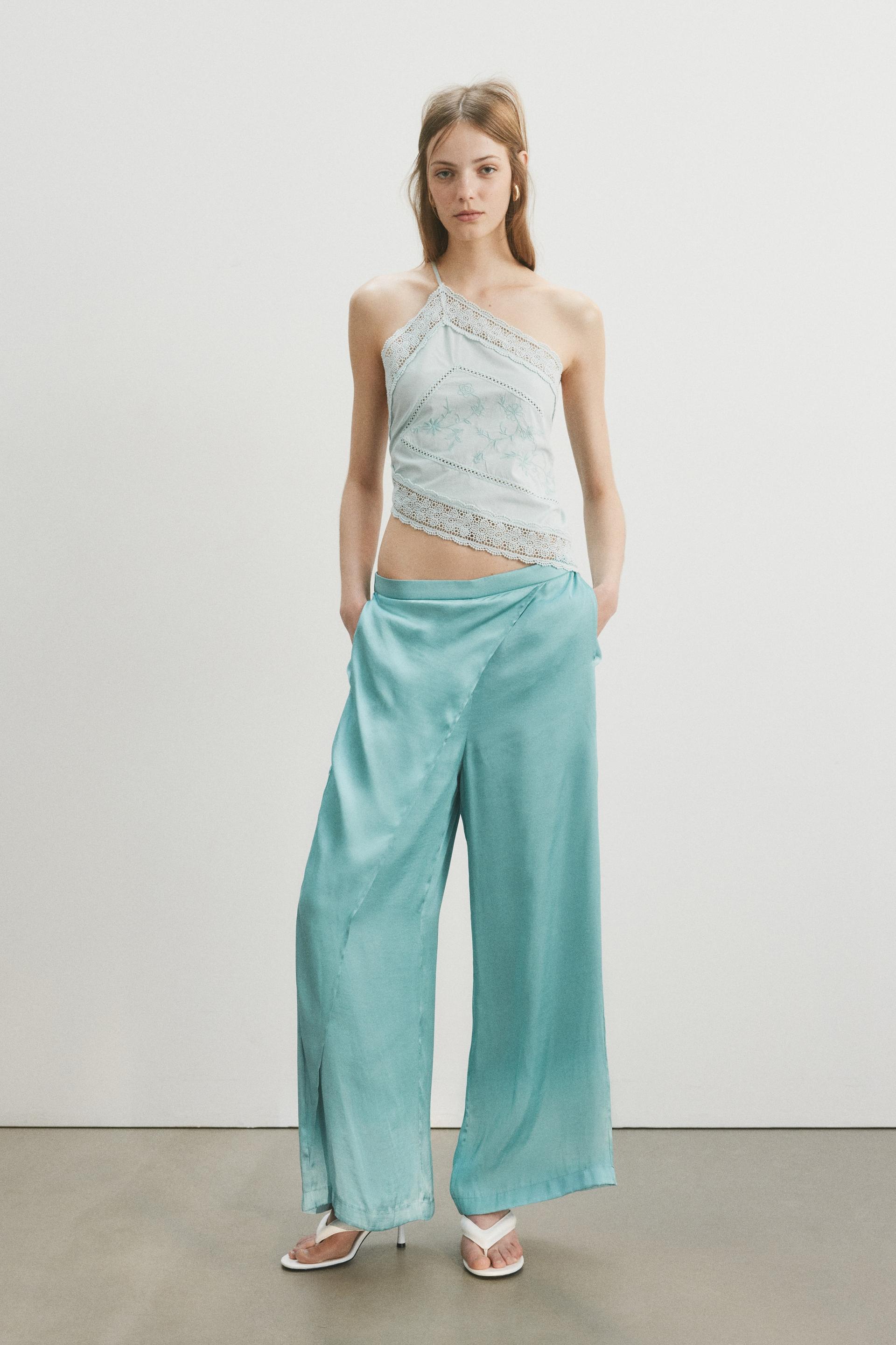 wrap-detail satin pants