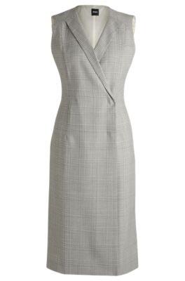 wrap-front dress in checked virgin-wool crepe- patterned women's business dresses