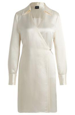 wrap-front dress with collar- white women's business dresses