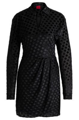 wrap-front regular-fit dress with devor pattern- patterned women's evening dresses