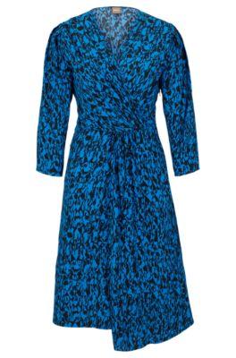 wrap-front v-neck dress with seasonal print- patterned women's business dresses