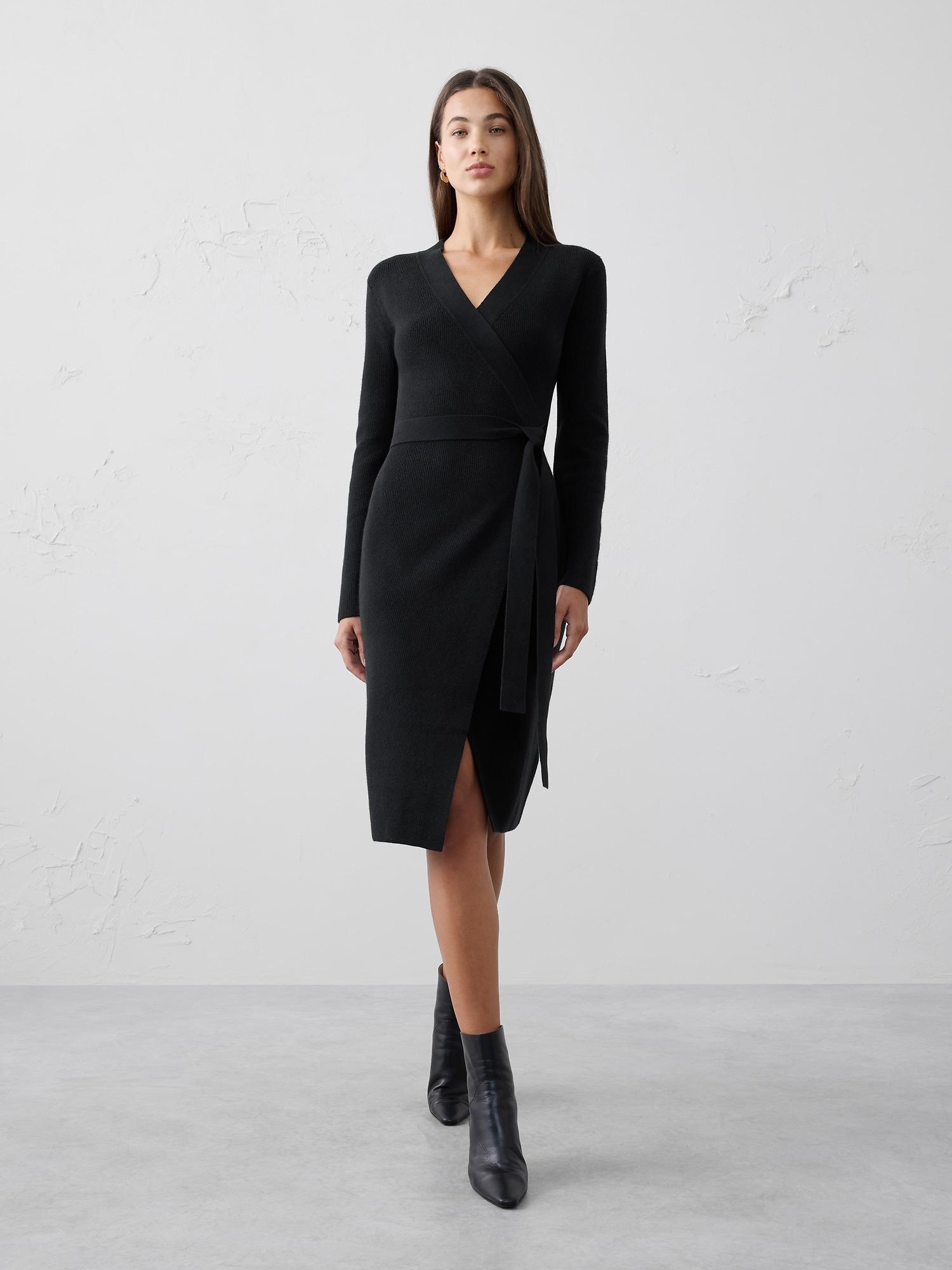 wrap knee length sweater dress