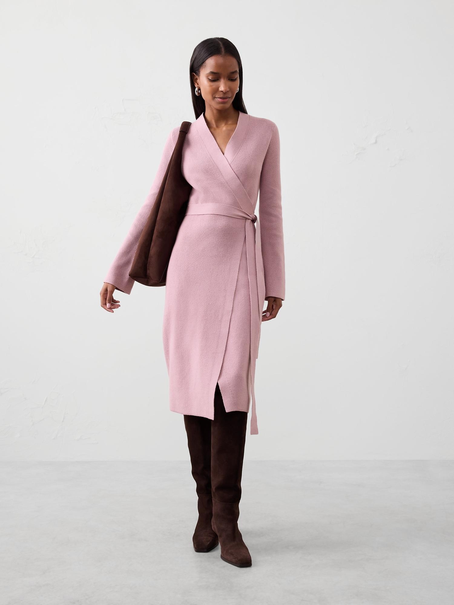 wrap knee length sweater dress