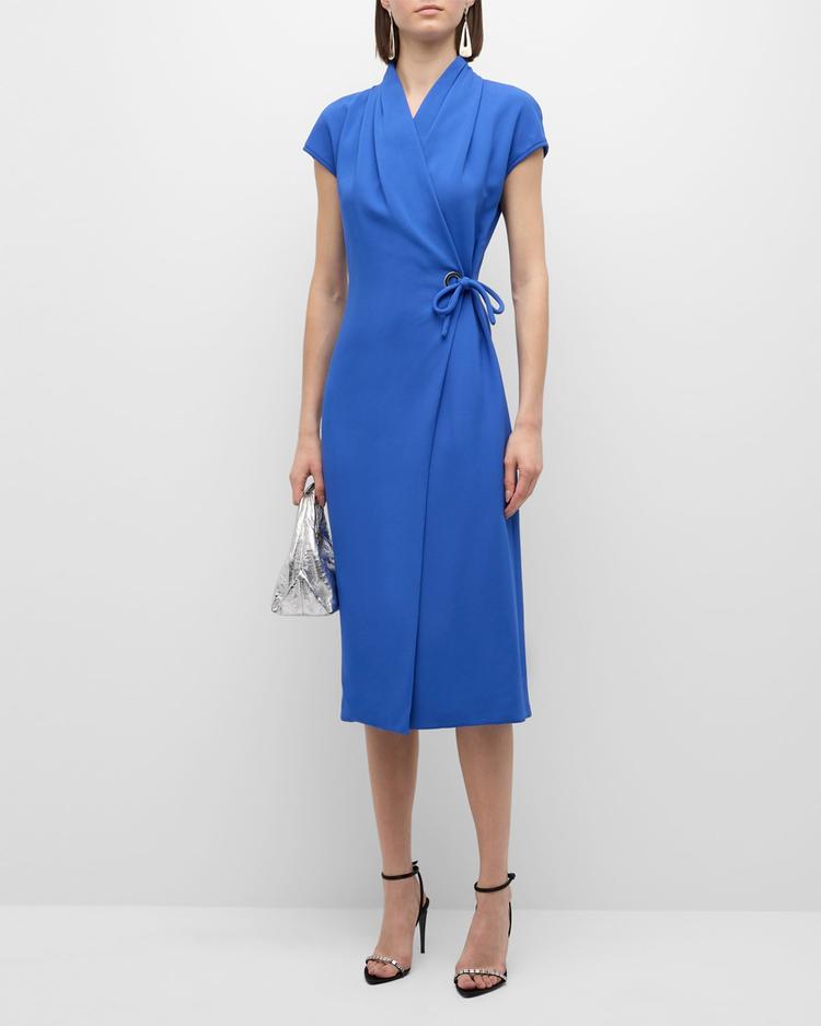 wrap midi dress with tie detail