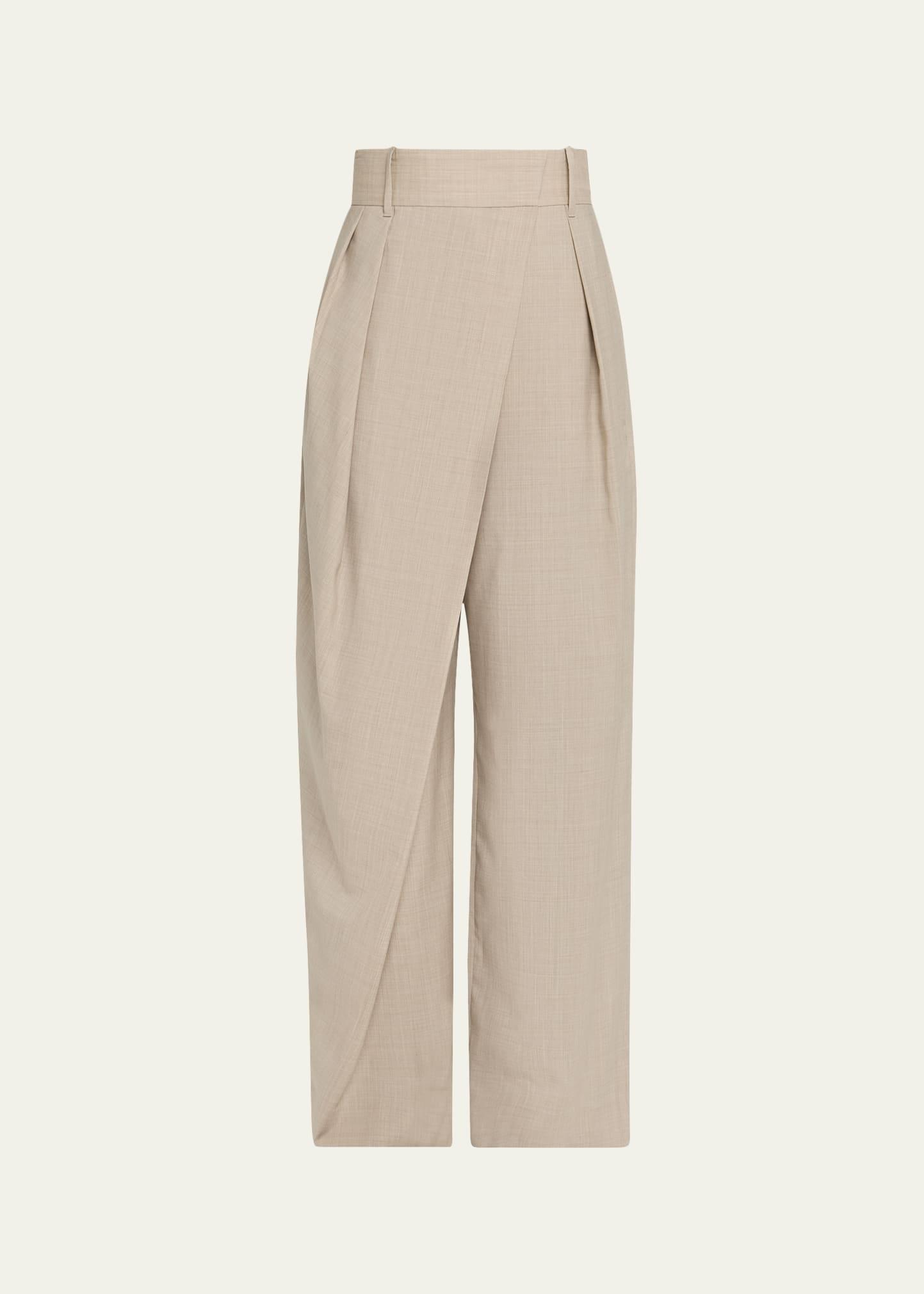 wrap pleated wide-leg trousers