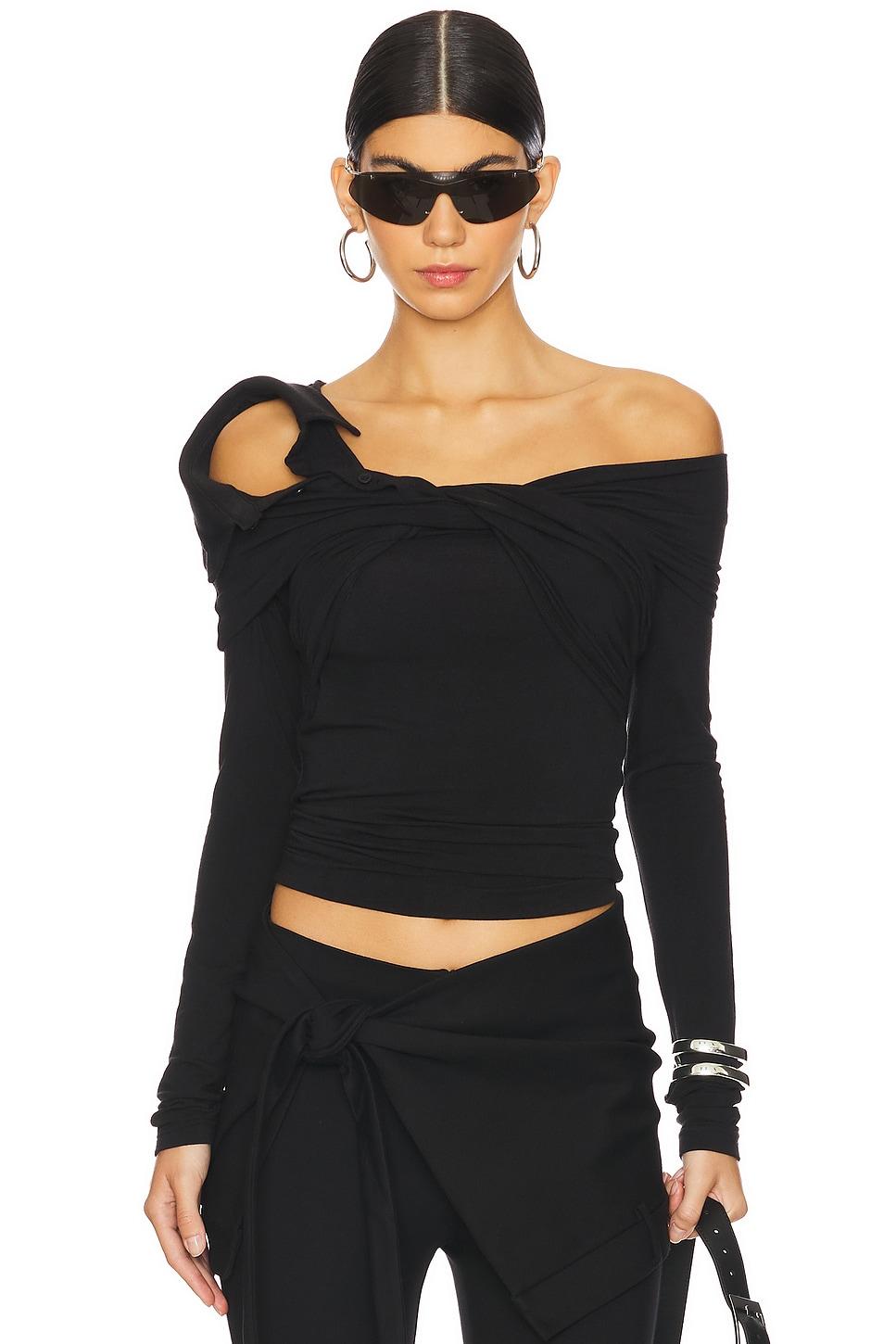 wrapped collar long sleeve t-shirt