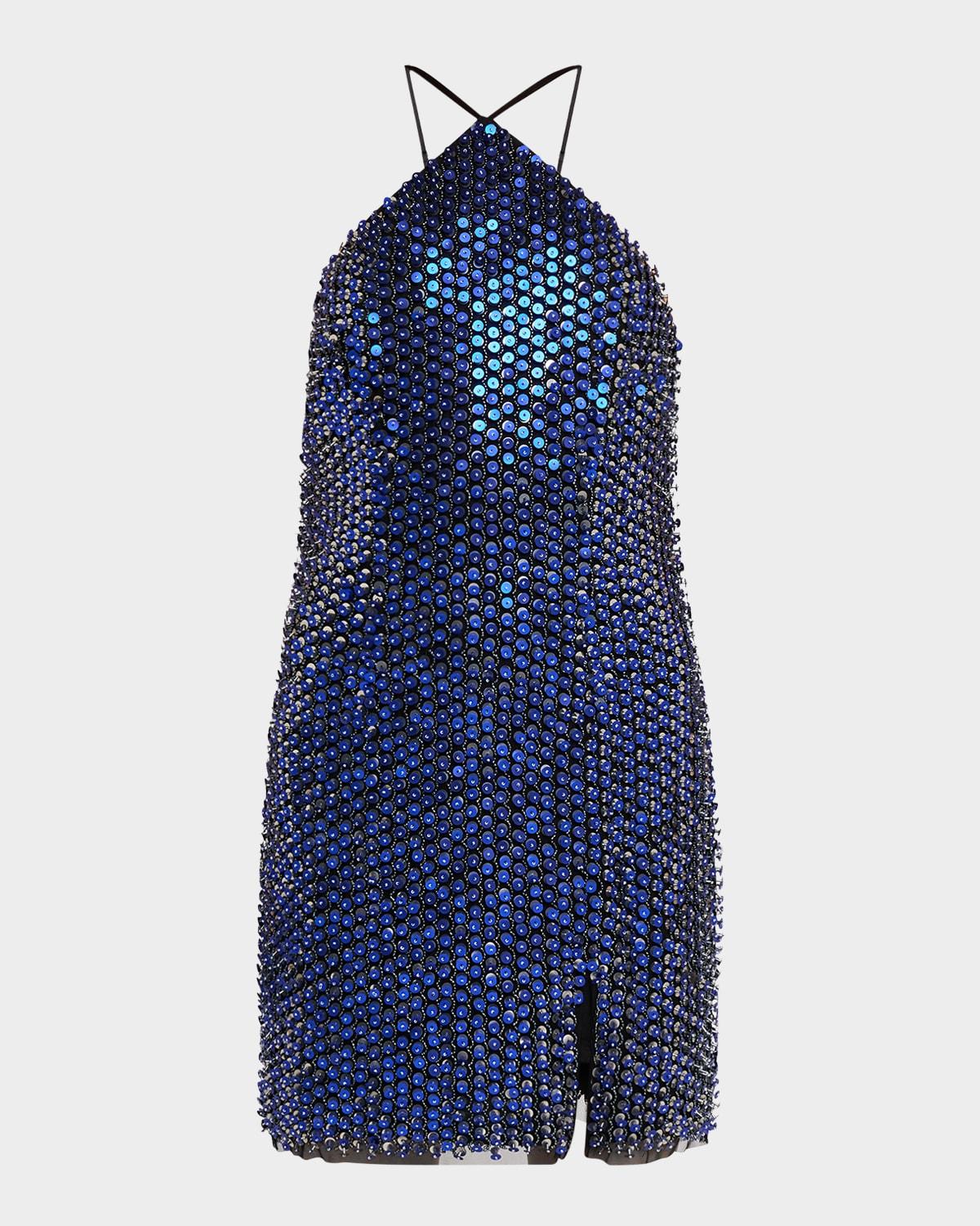wren bead & sequin halter mini dress