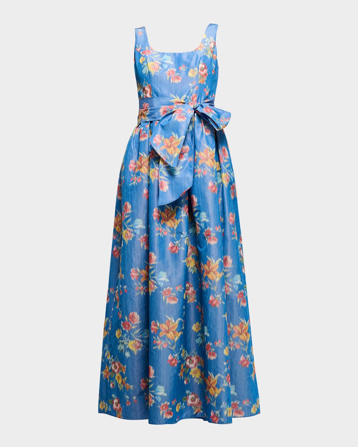 wren bow floral-print midi dress