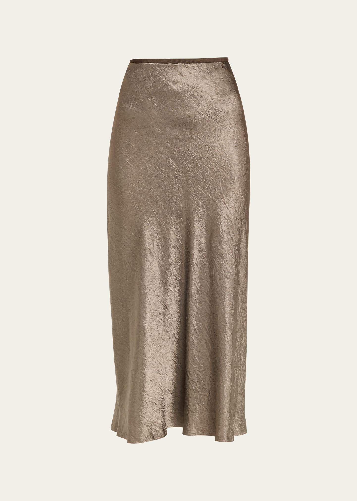 wrinkle satin midi skirt