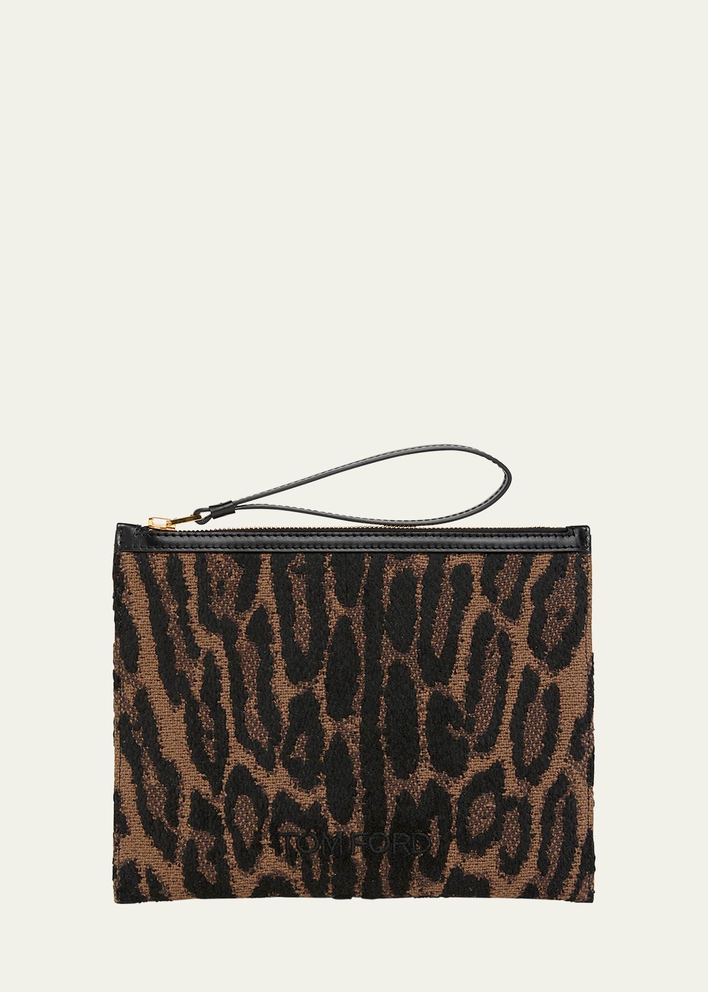 wristlet pouch bag in jacquard and calf leather