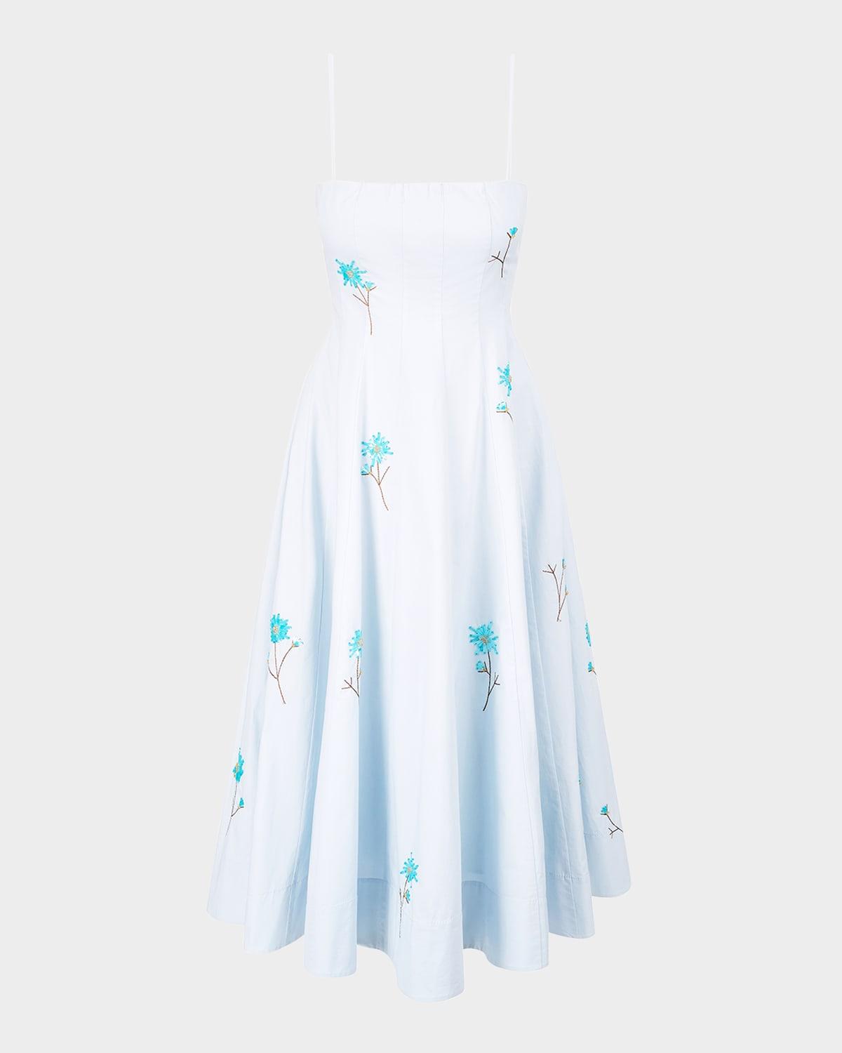 wylie floral paneled midi dress