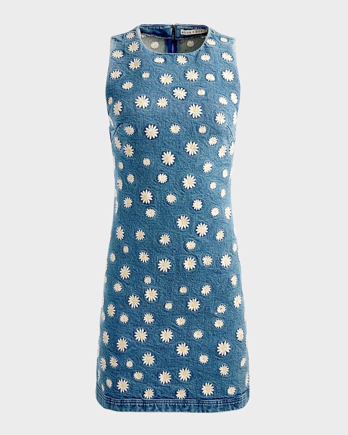 wynell embroidered denim mini dress
