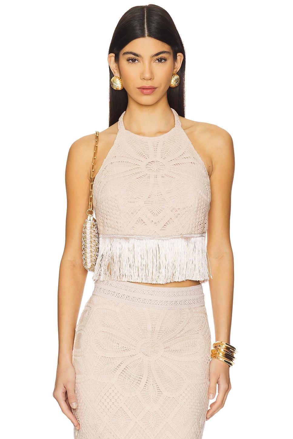 x camila coelho flower crochet halterneck top