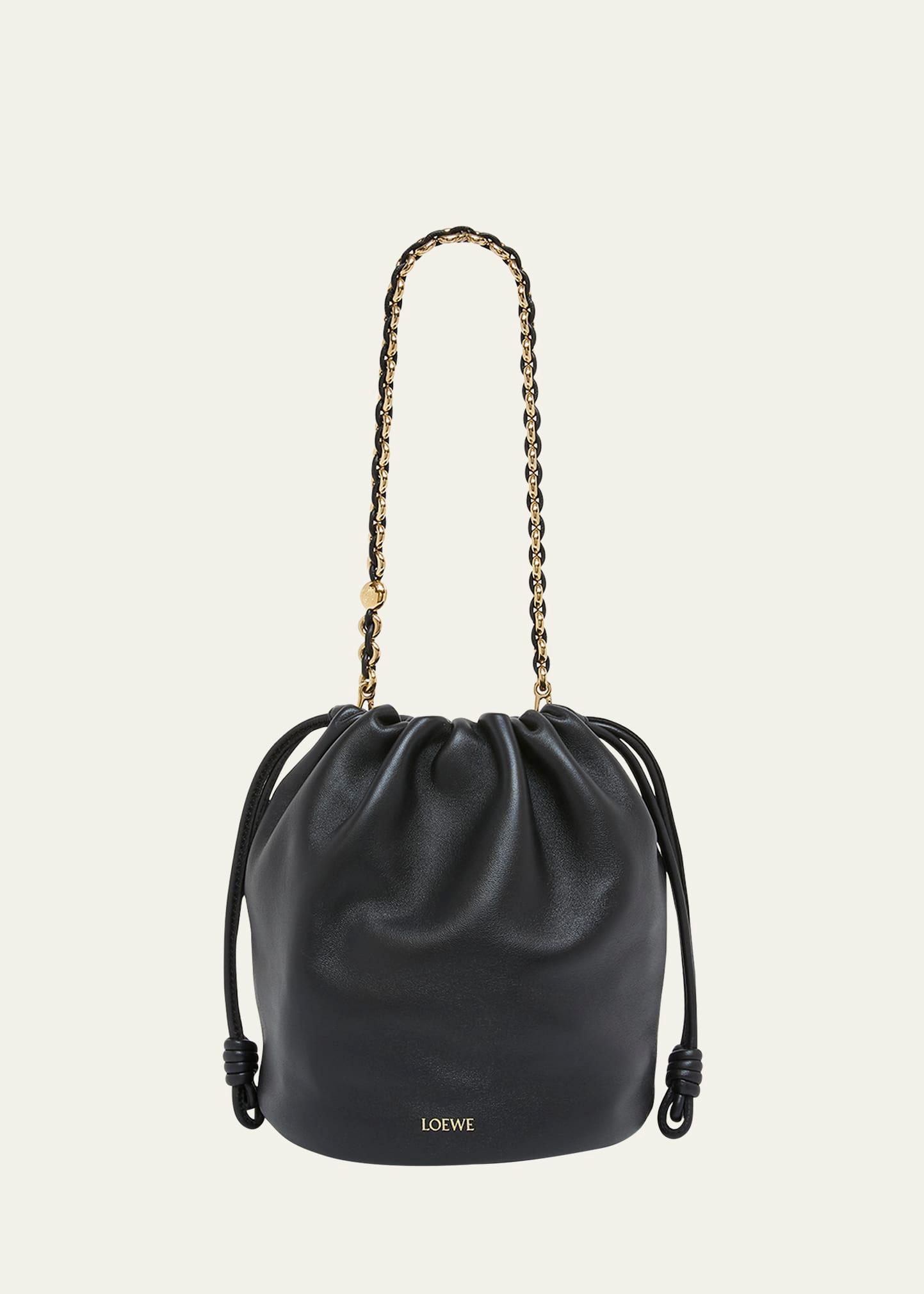 x paula’s ibiza flamenco bucket bag in napa leather with chain