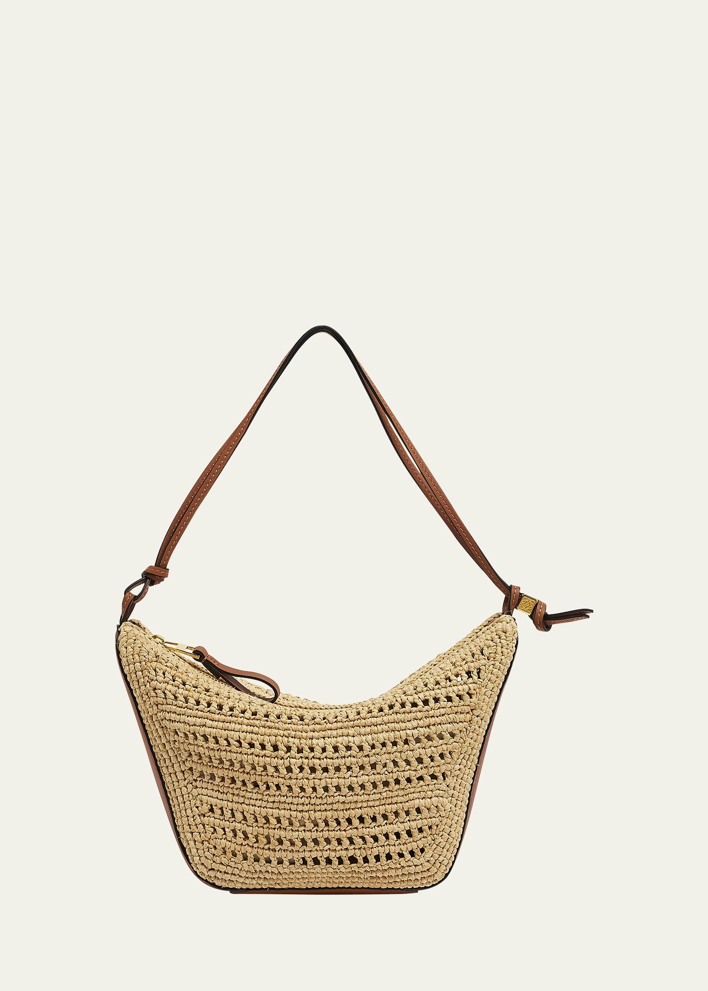 x paula’s ibiza hammock mini hobo bag in raffia with leather strap