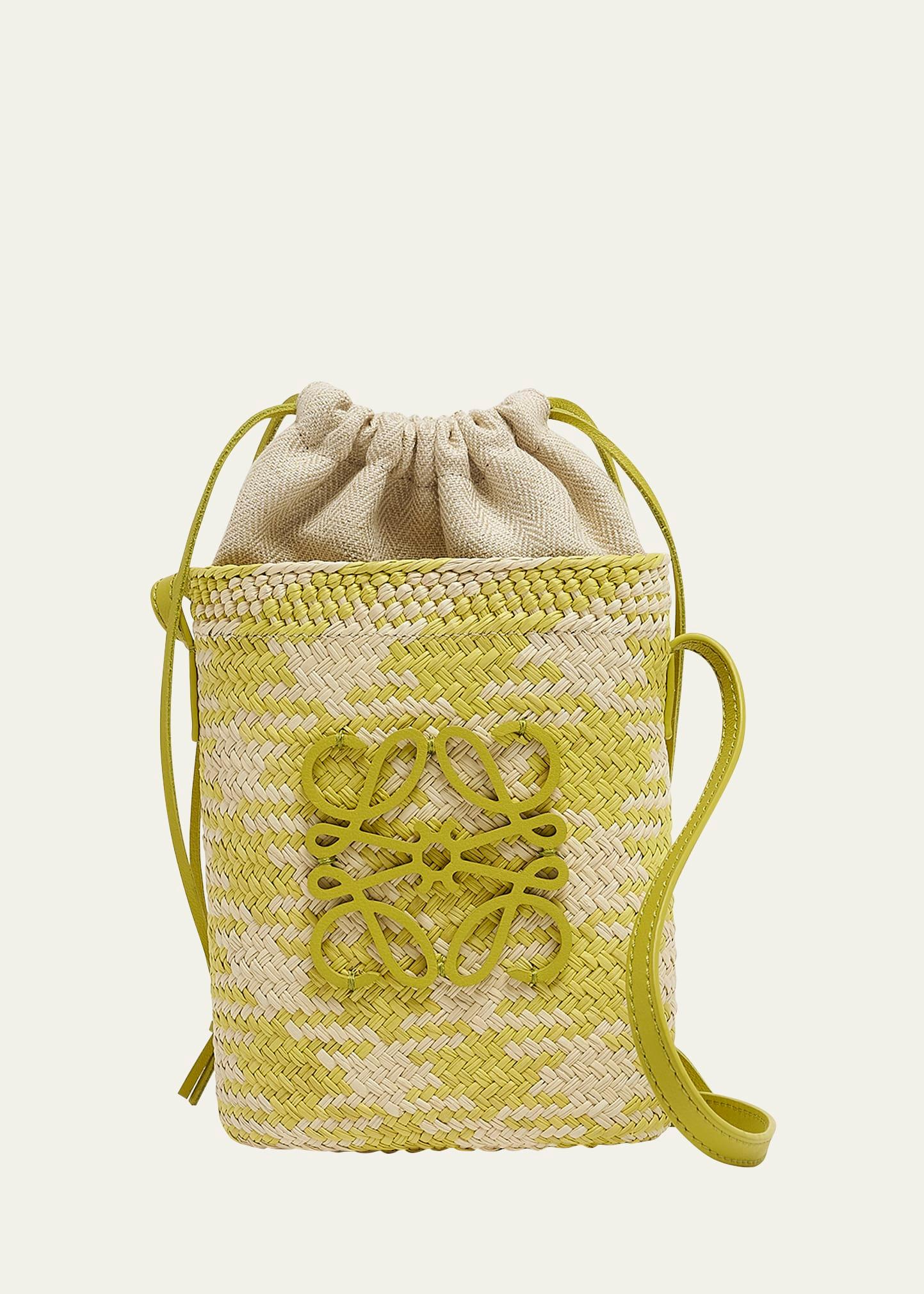 x paula’s ibiza iraca pocket in checkered iraca palm with leather strap