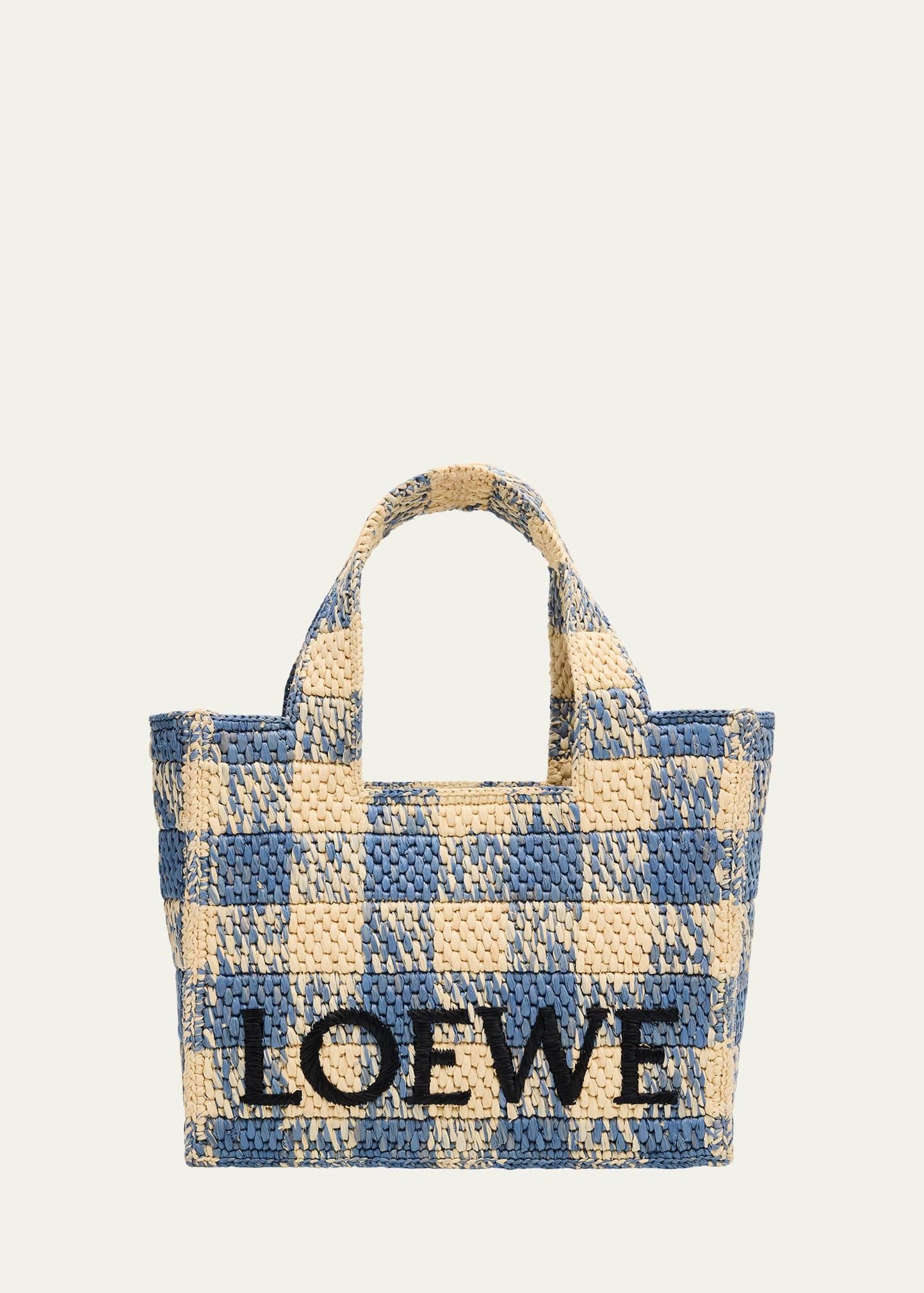 x paula’s ibiza small tote bag in gingham raffia