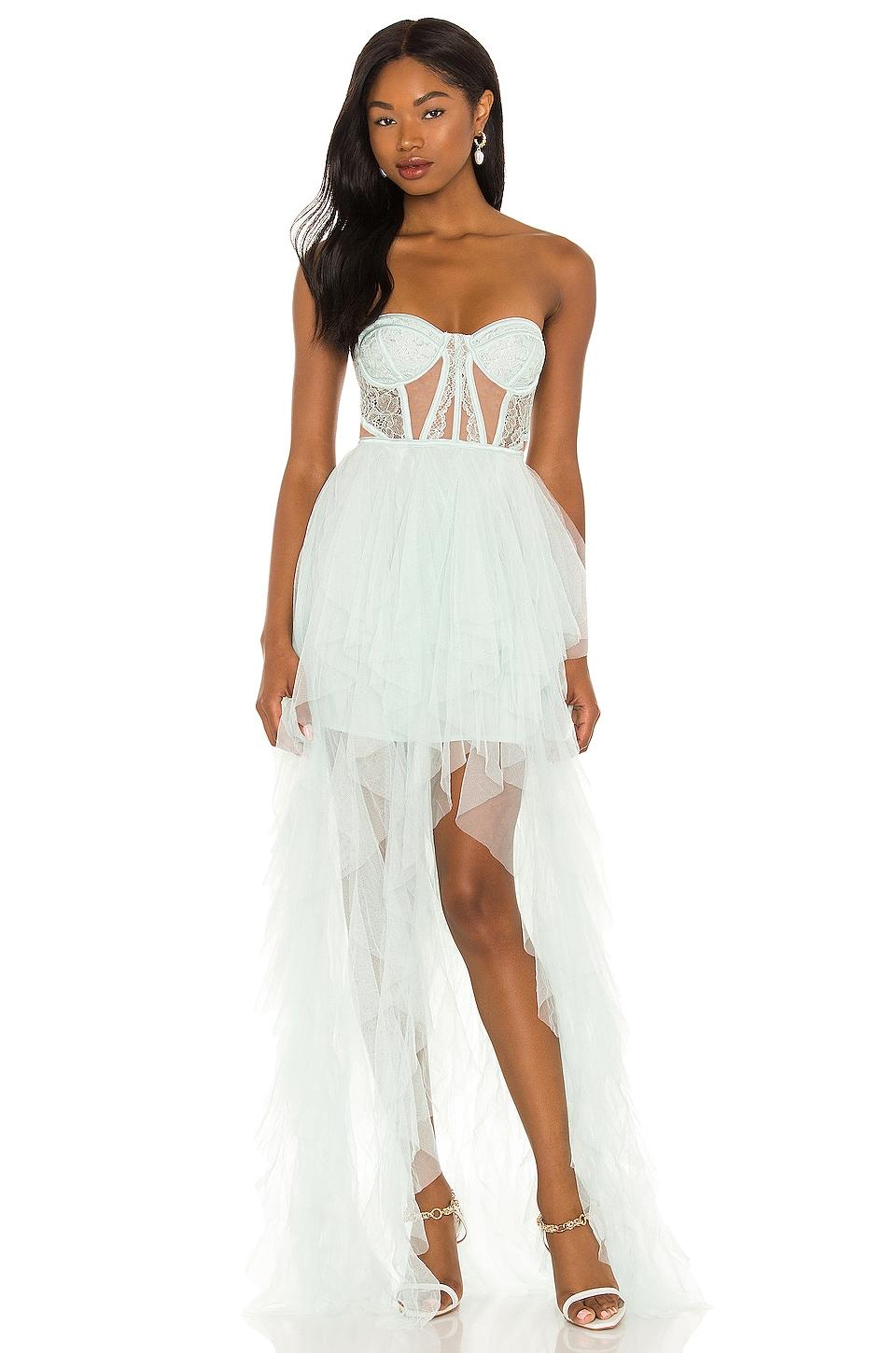 x revolve bustier hi low gown