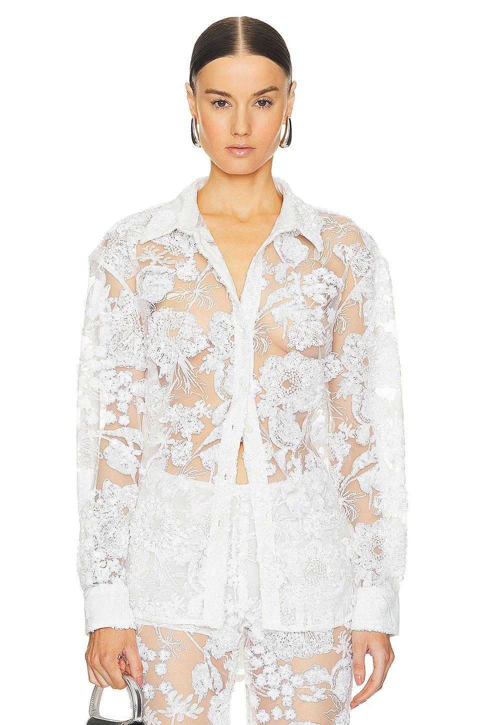 x revolve cara embroidered button down blouse