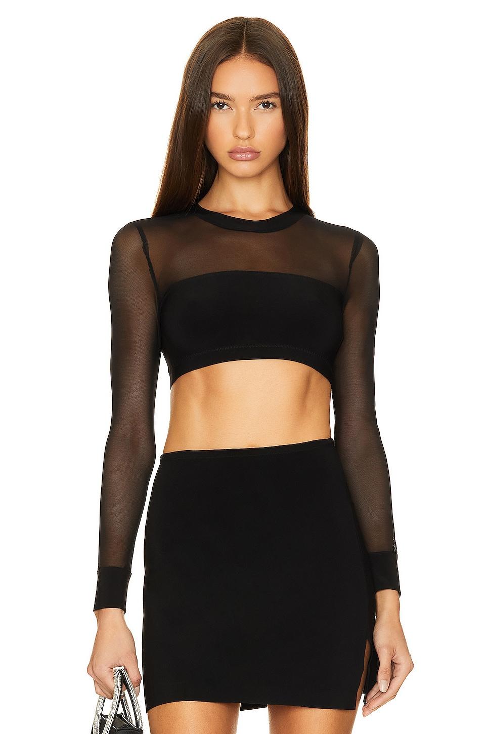 x revolve crewneck banded midriff top in black mesh