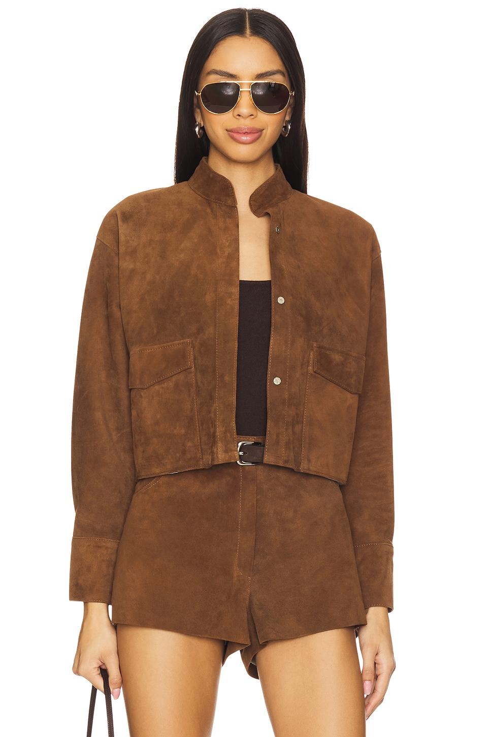 x revolve cropped hair-on cowhide leather jacket