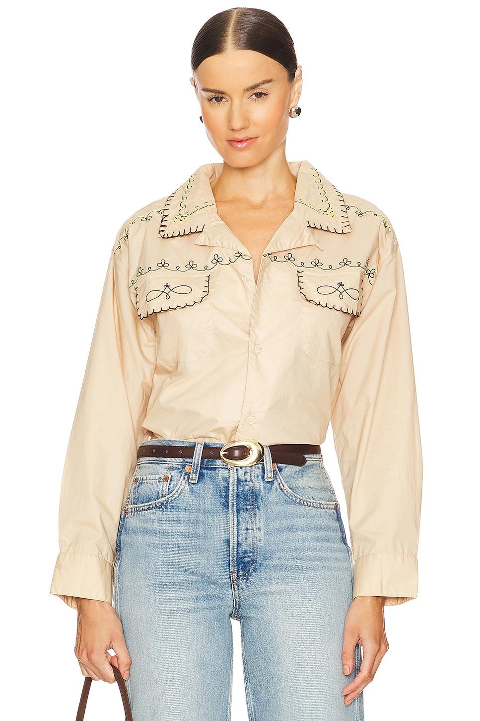 x revolve embroidered button up shirt