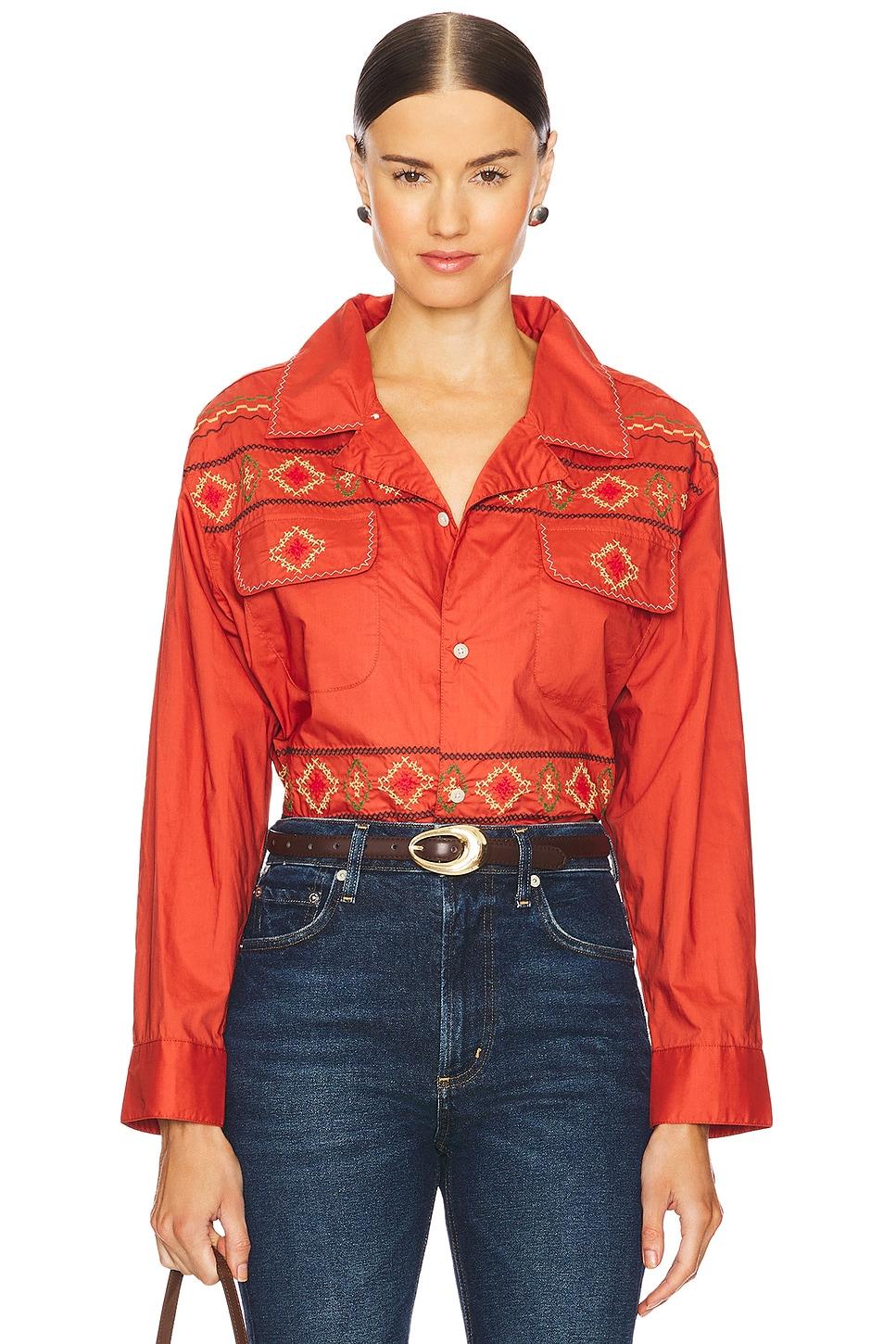 x revolve embroidered button up shirt
