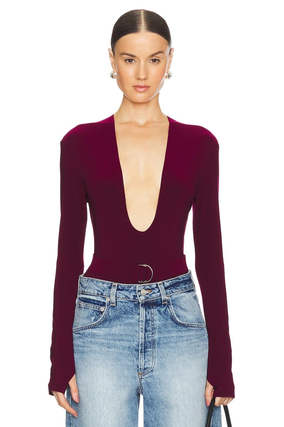 x revolve long sleeve deep u neck bodysuit