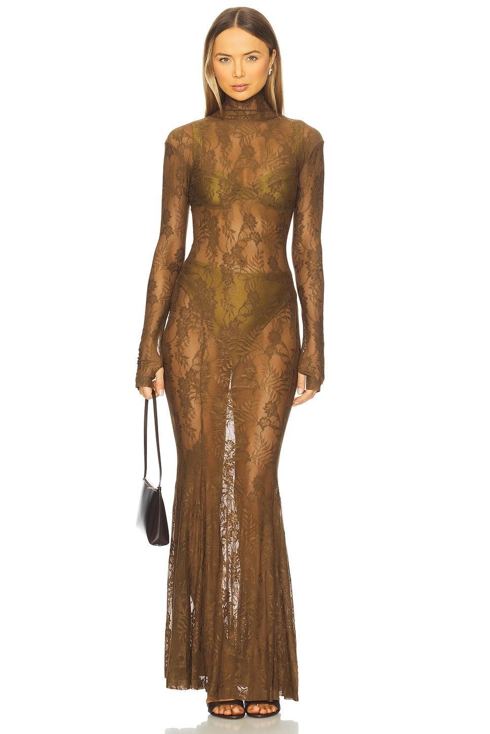 x revolve long sleeve turtleneck fishtail gown