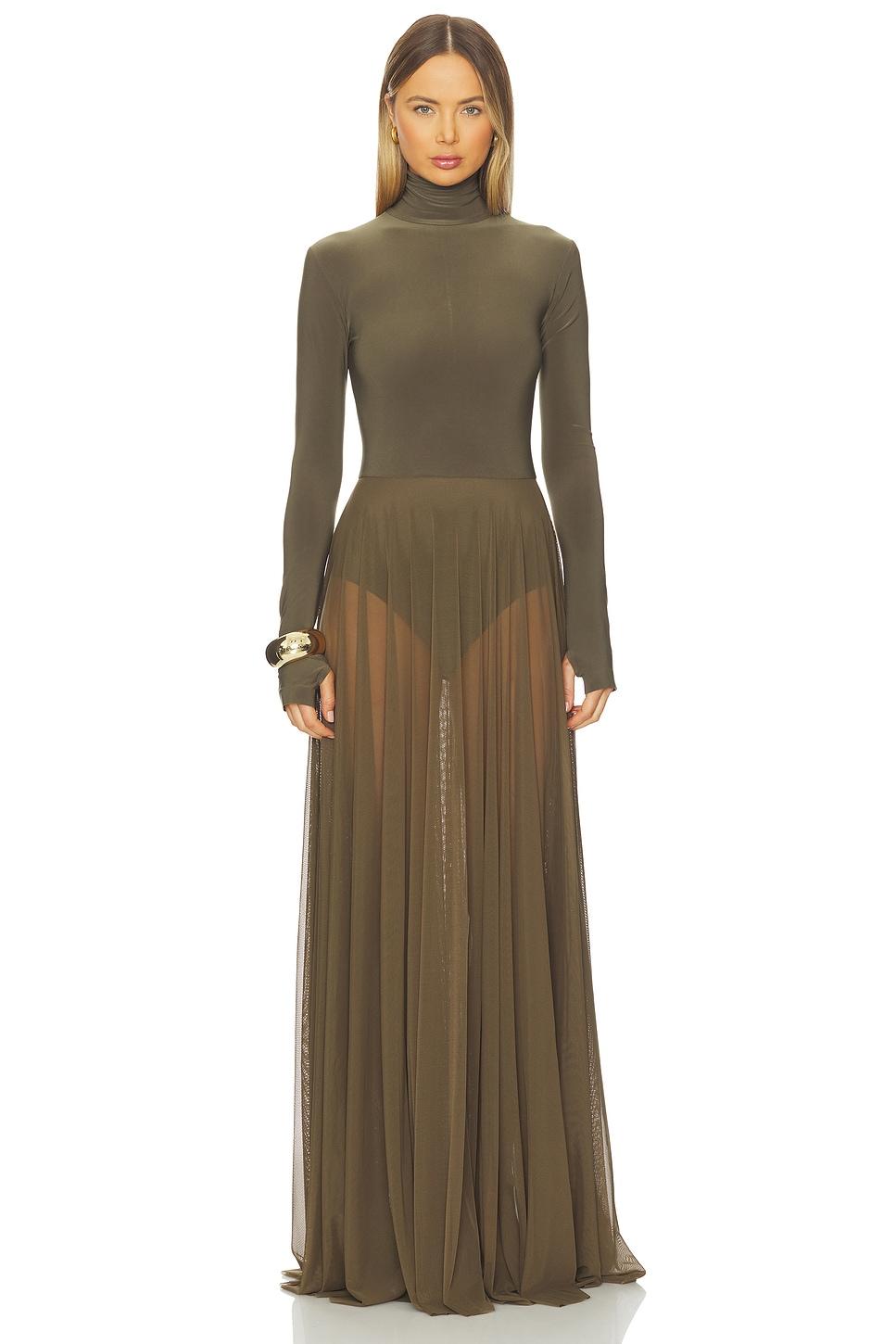 x revolve long sleeve turtleneck flared gown