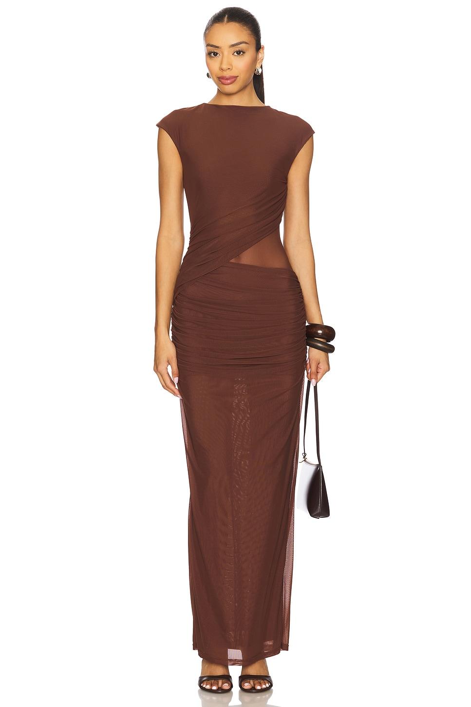 x revolve lorelai maxi dress in chocolate