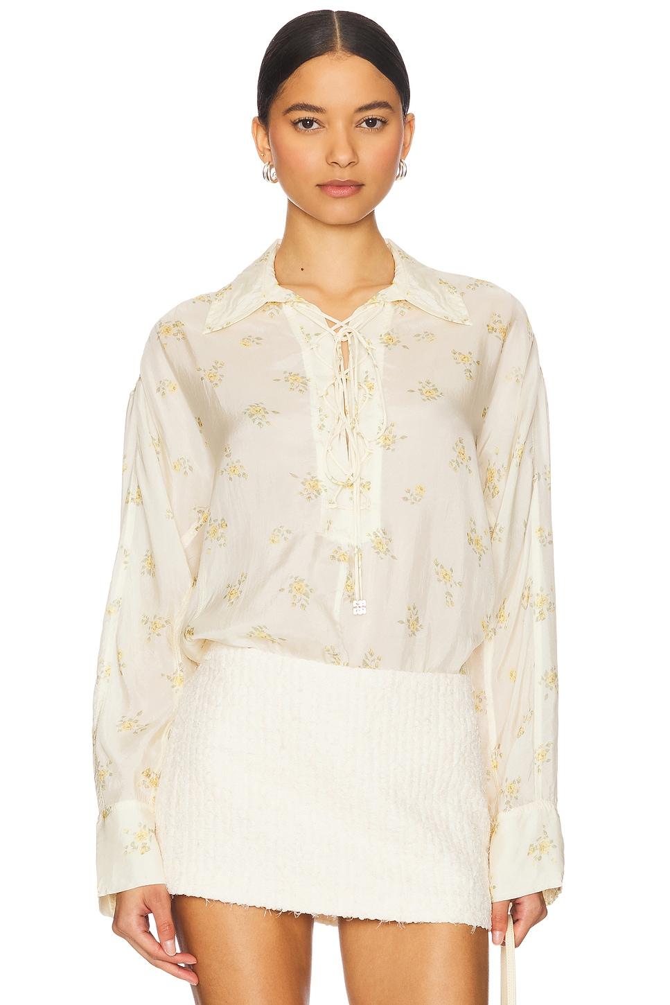 x revolve printed viscose habotai tie string shirt