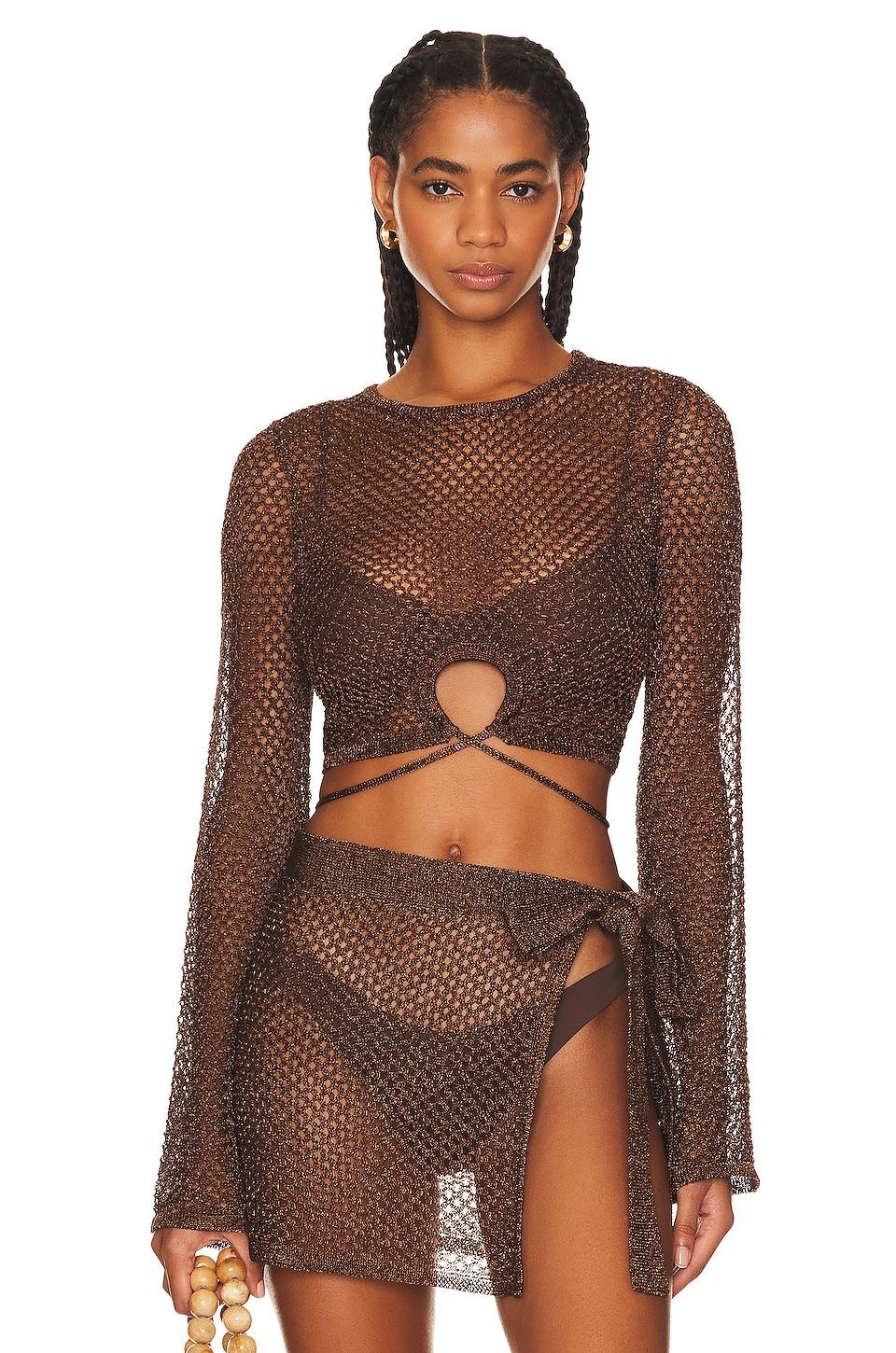 x revolve sana metallic open stitch top
