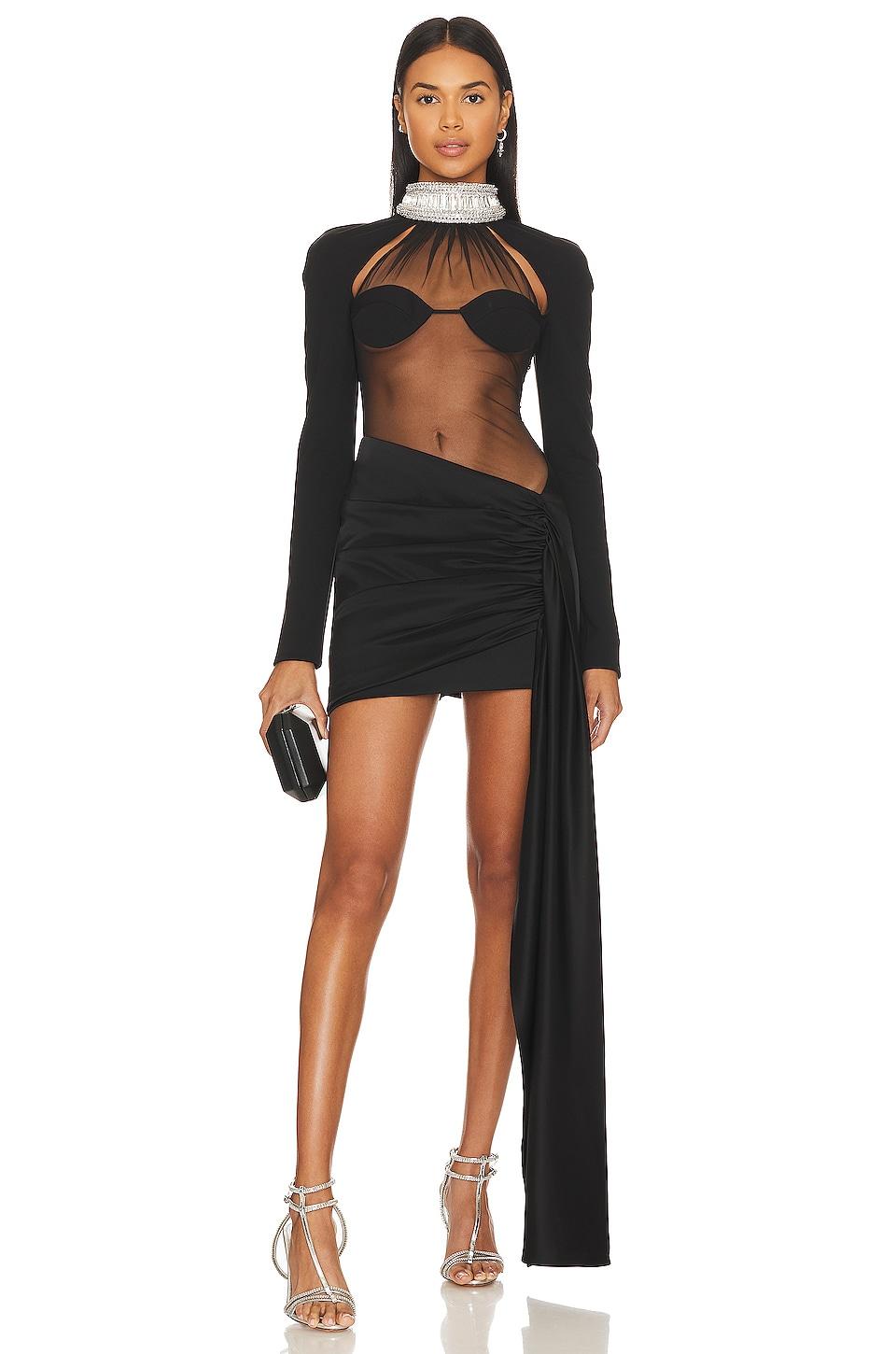 x revolve sheer crystal halter mini dress