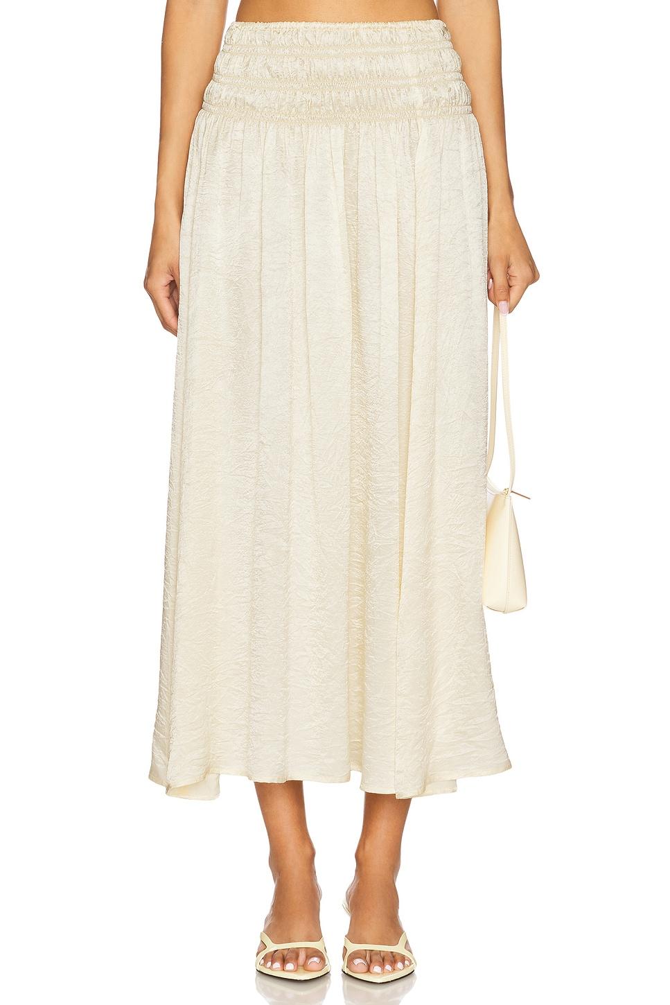 x revolve textured satin smocked skirt