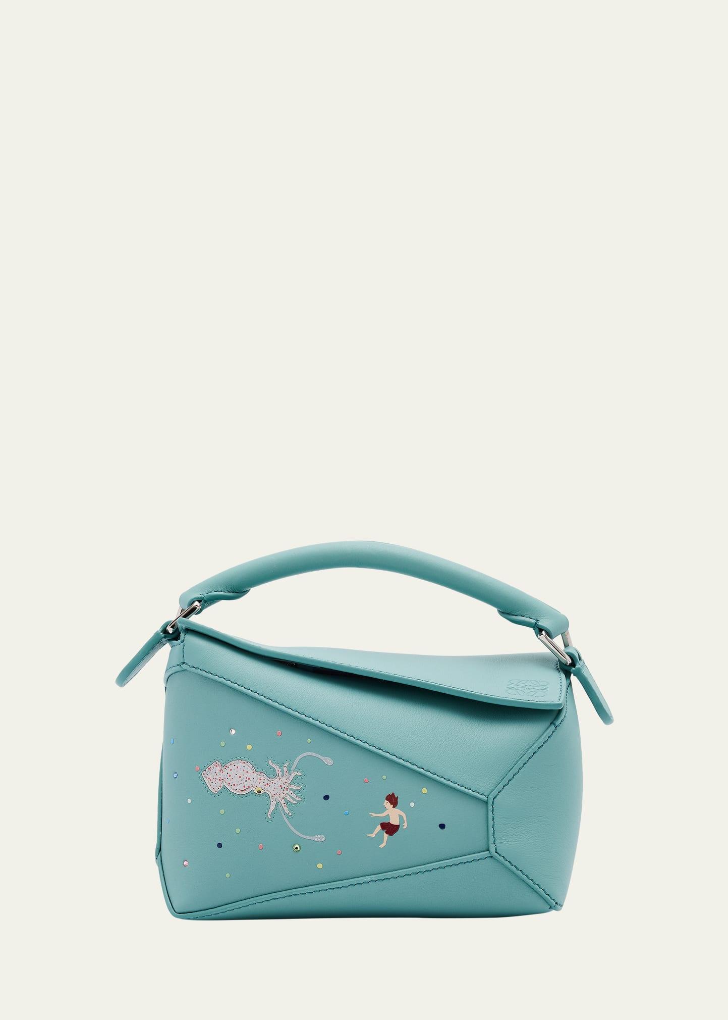 x sunna fujita puzzle edge mini squid-print shoulder bag in leather