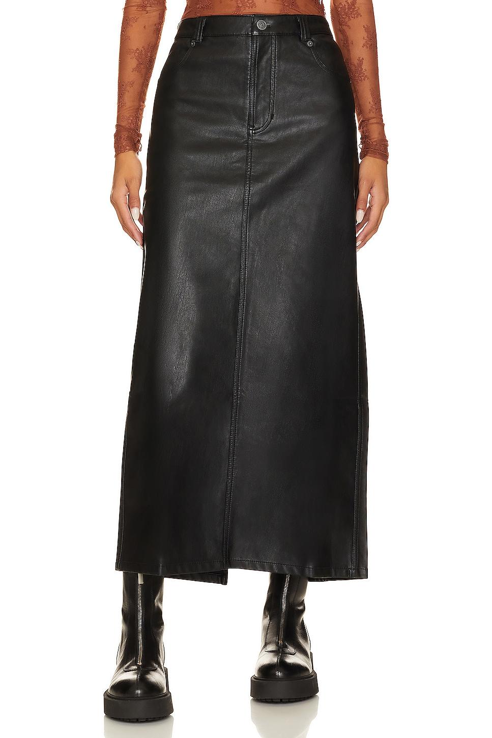 x we the free city slicker faux leather maxi skirt in black