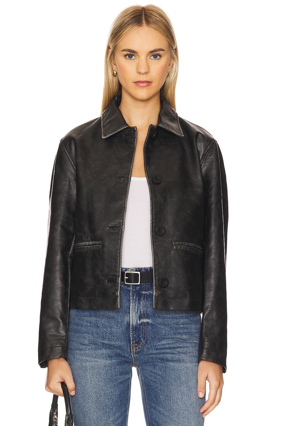x we the free hera faux leather jacket in black