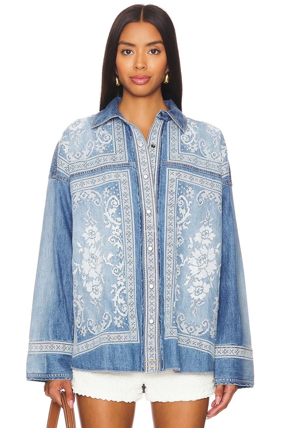x we the free lace embroidered denim shirt